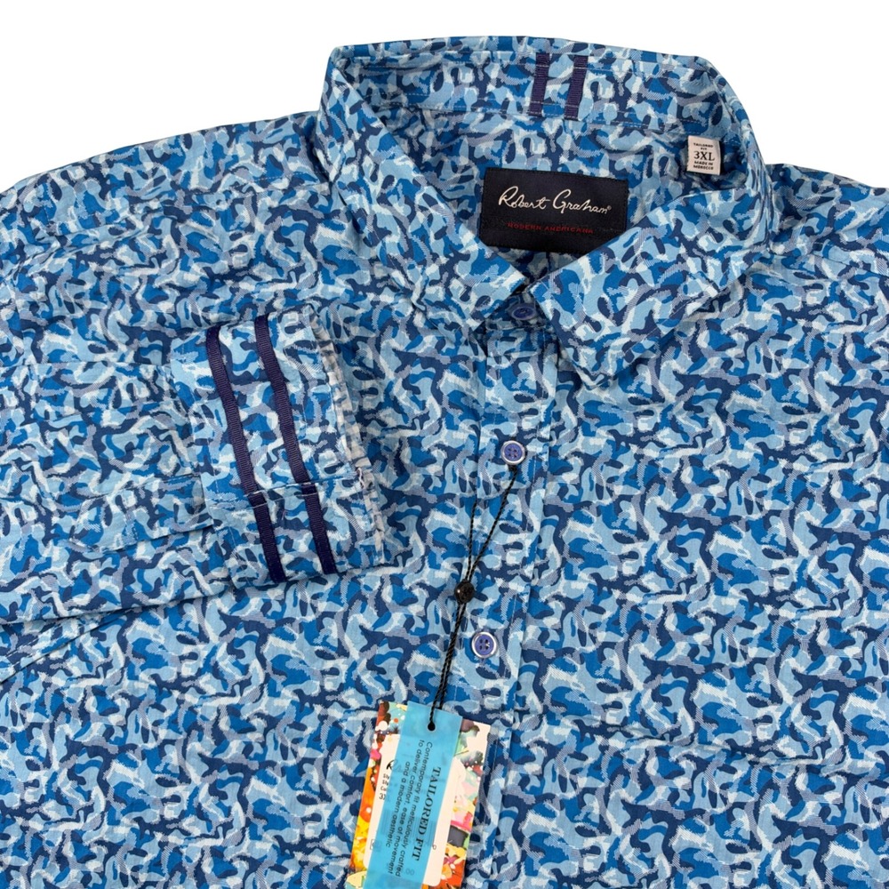 NEW Robert Graham Button Down Mens 3XL Blue Wilton Abstract Camo